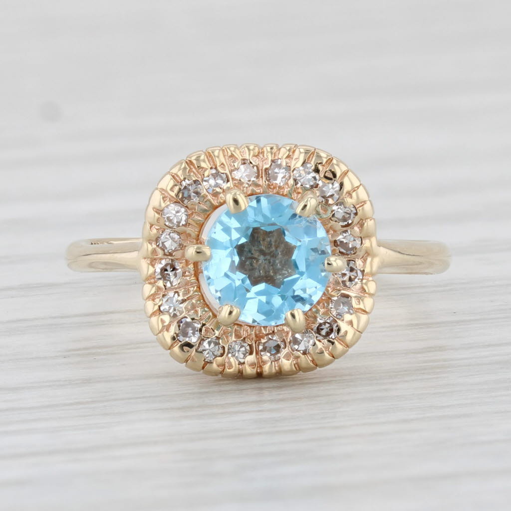 Light Gray 0.88ctw Blue Topaz Diamond Halo Ring 10k Yellow Gold Size 6.25 Engagement