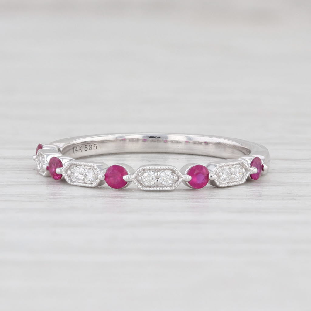 New 0.25ctw Diamond Ruby Stackable Ring 14k White Gold Size 6.5 Wedding Band