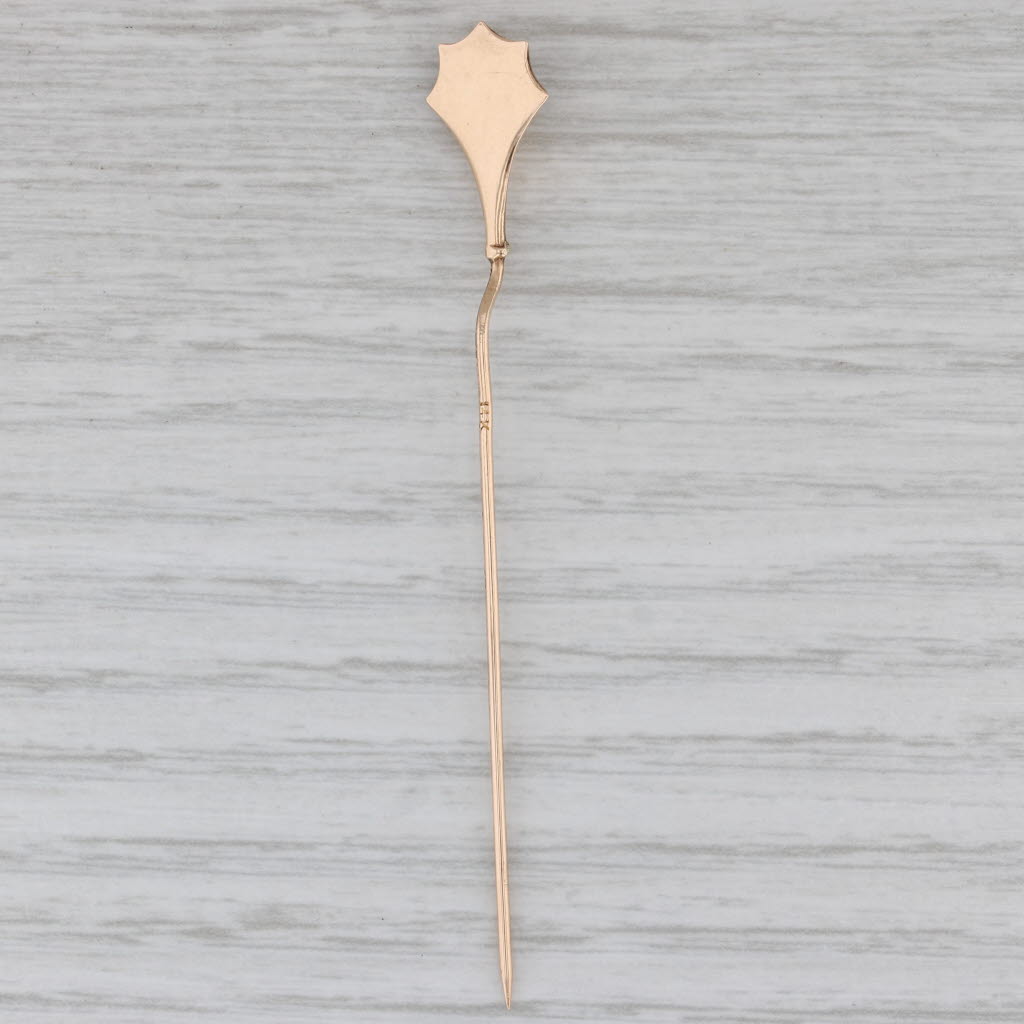 Gray Antique Red Glass Stickpin 14k Yellow Gold Pin