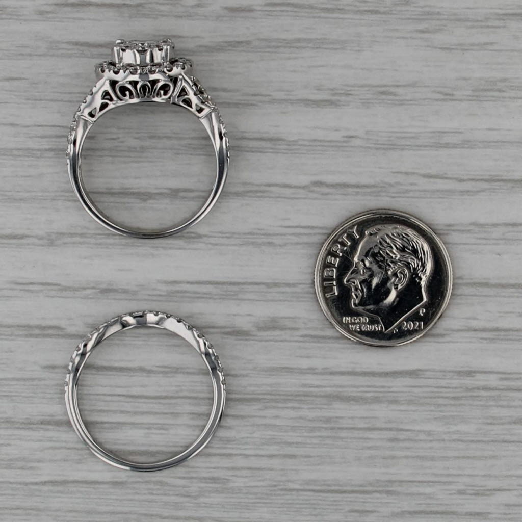 1.28ctw Round Diamond Halo Engagement Ring Wedding Band Set 14k Gold Size 7