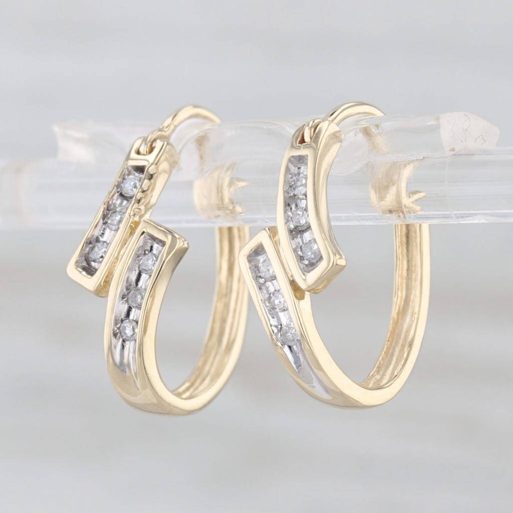 Diamond Bypass Hoop Earrings 10k Yellow Gold Snap Top Oval Hoops