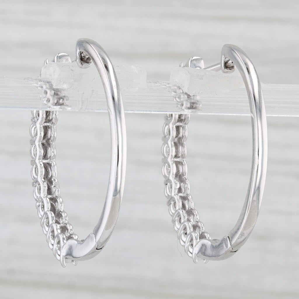 Light Gray 0.16ctw Diamond Hoop Earrings 10k White Gold Hinged Snap Top Round Hoops