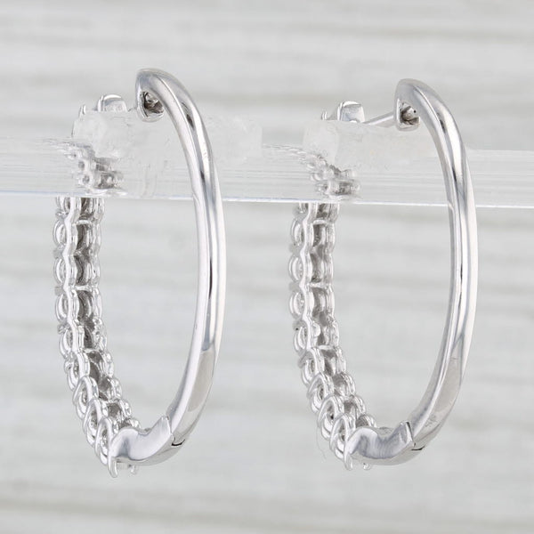 0.16ctw Diamond Hoop Earrings 10k White Gold Hinged Snap Top Round Hoops