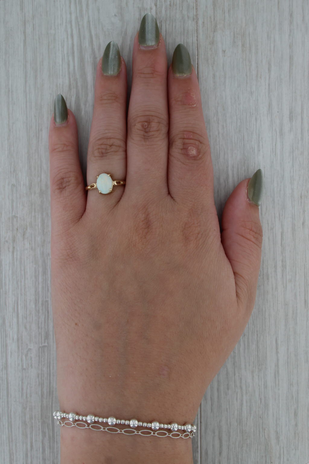 Oval Opal Cabochon Solitaire Ring 14k Yellow Gold Size 7.25