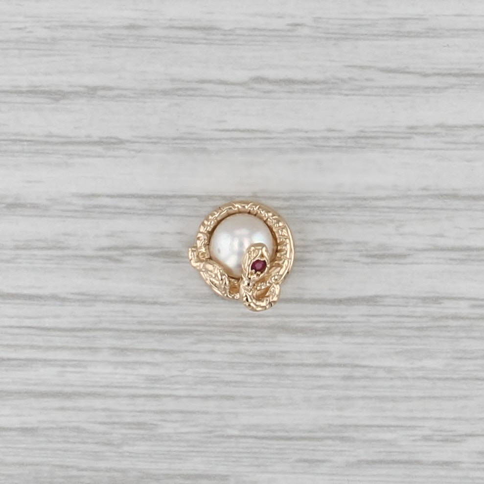 Vintage Cultured Pearl Ruby Snake Slide Bracelet Charm 14k Gold Archer Hallmark