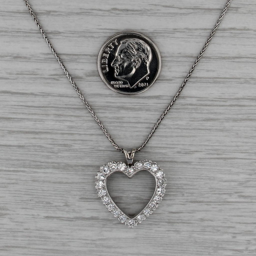 0.44ctw Diamond Heart Pendant Necklace 14k White Gold 20" Adjustable Wheat Chain