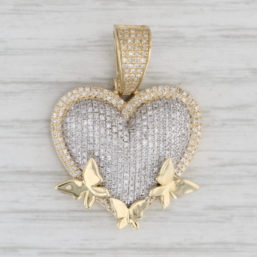 Light Gray New 0.86ctw Diamond Heart Butterfly Pendant 10k Yellow Gold