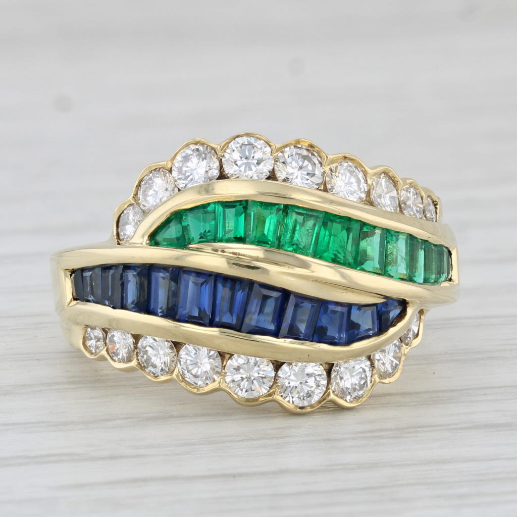 Light Gray Kurt Wayne 2.42ctw Diamond Emerald Sapphire Crossover Ring 18k Yellow Gold Sz 7