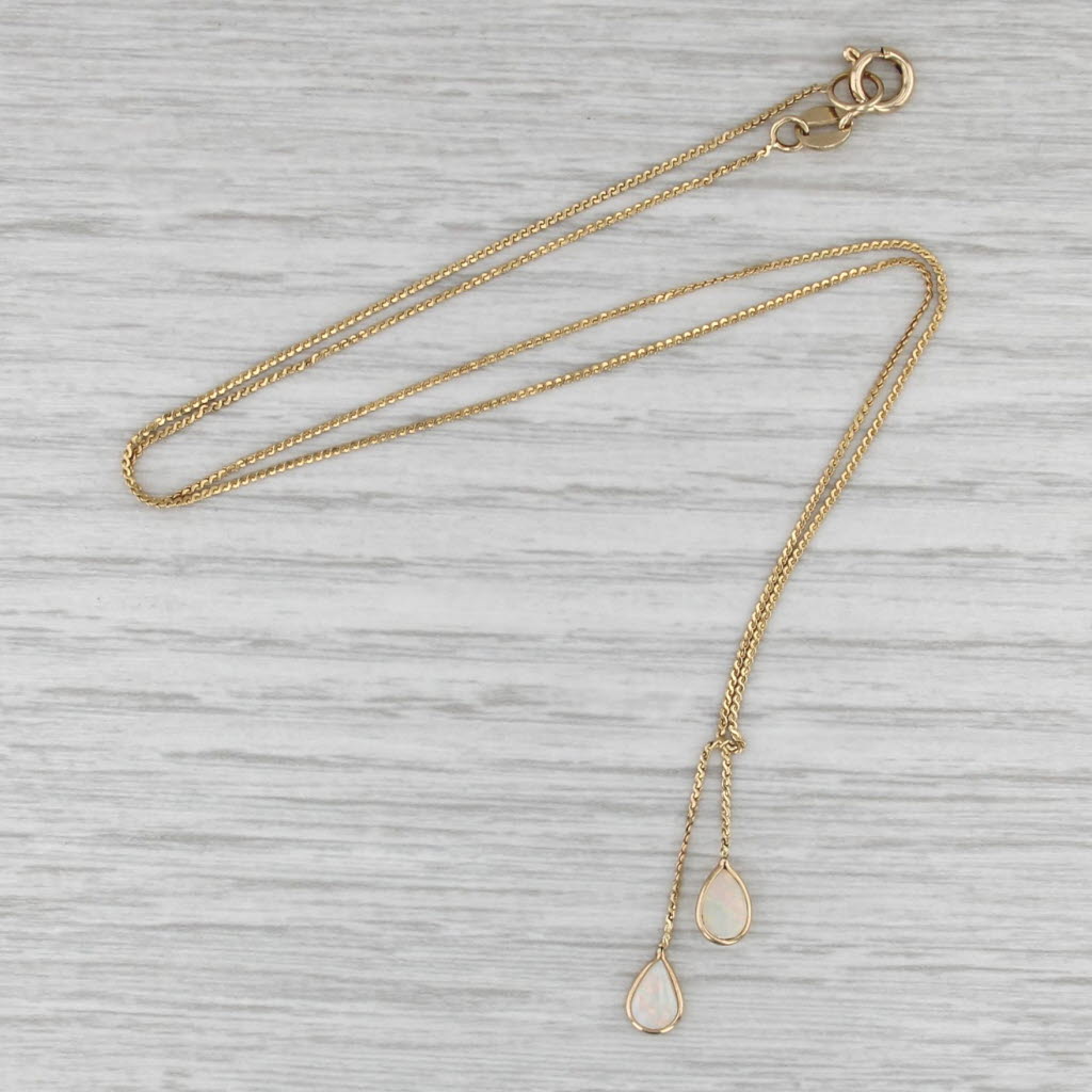 Teardrop Opal Lavalier Necklace 14k Yellow Gold 15.75" S-Link Chain
