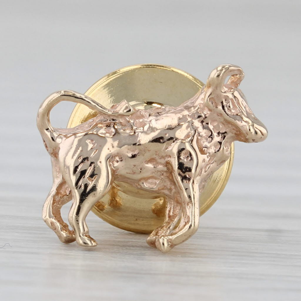 Gray Bull Lapel Tie Tac Pin 14k Yellow Gold