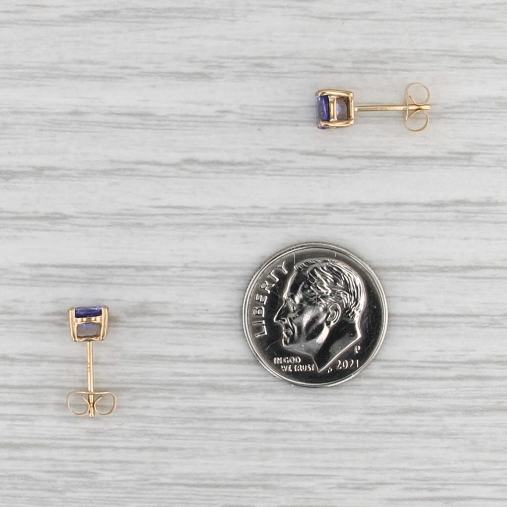0.96ctw Tanzanite Stud Earrings 14k Yellow Gold Round Solitaire Studs