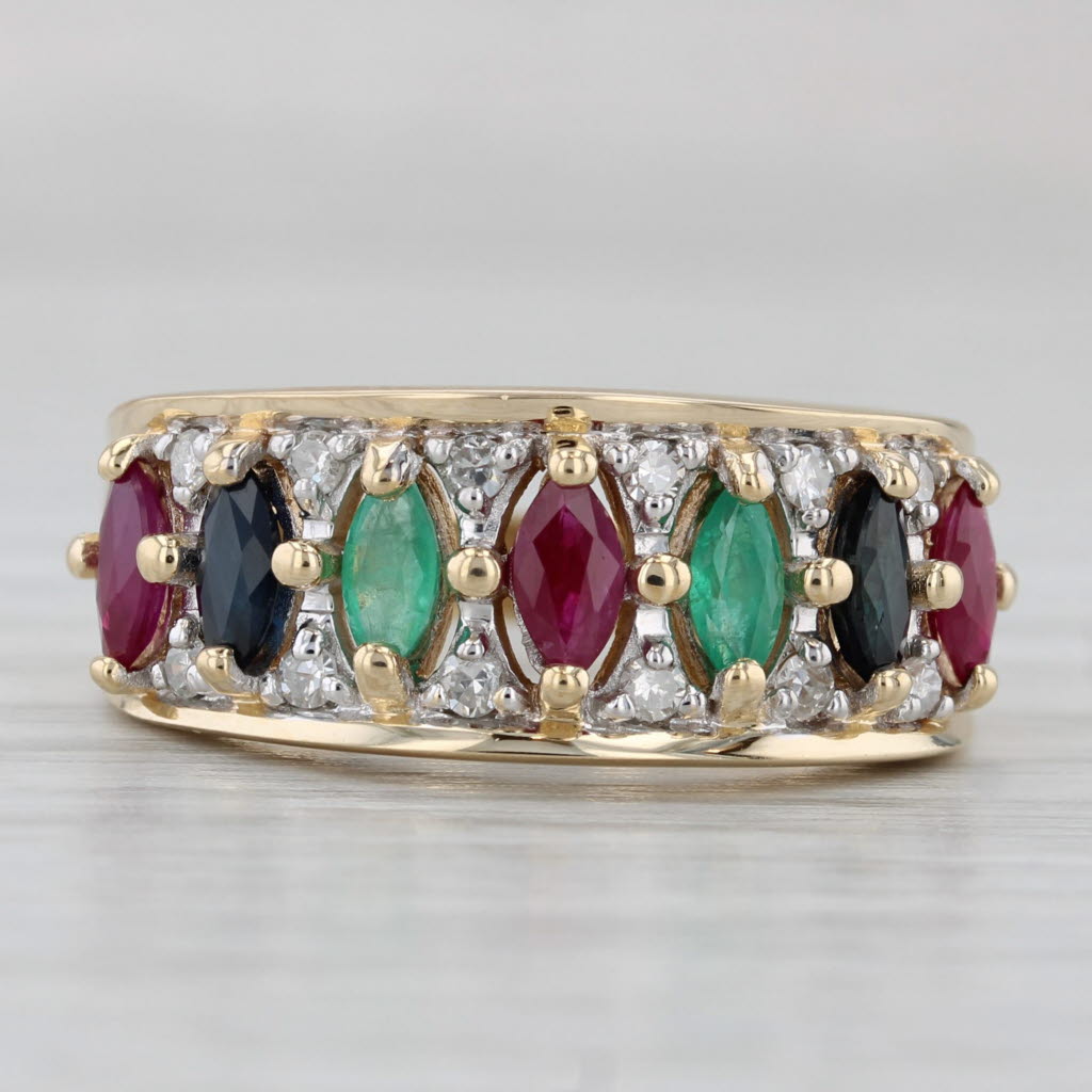 Gray 1.14ctw Multi-Gemstone Ring 14k Yellow Gold Emerald Sapphire Ruby Diamond Size 8