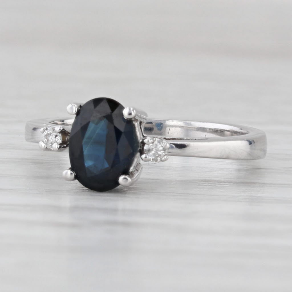 0.94ctw Oval Blue Sapphire Diamond Ring 14k White Gold Size 5