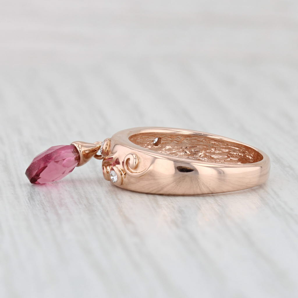 Light Gray Pink Tourmaline Briolette Charm Diamond Ring 14k Rose Gold Sonia B S 5-5.25 Band