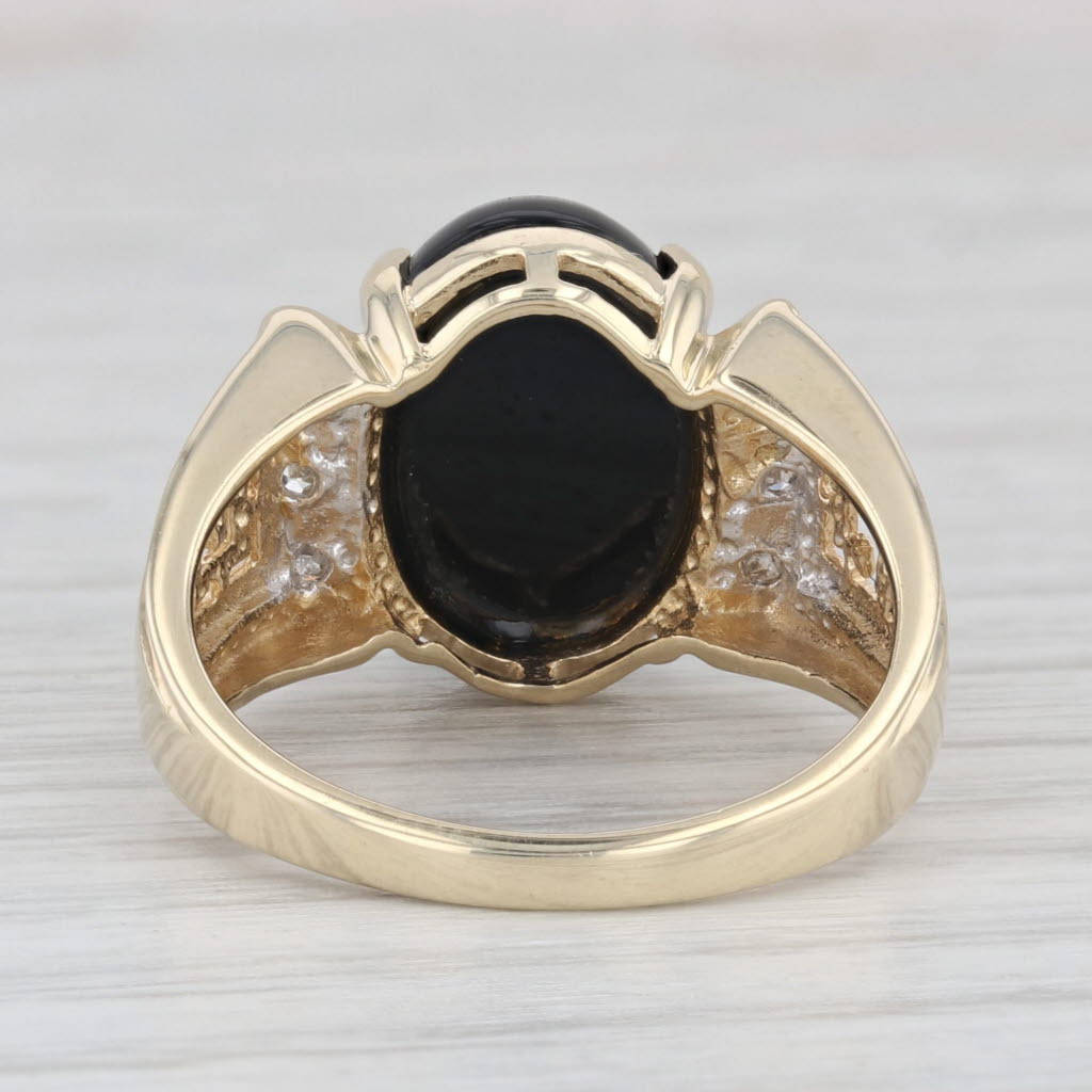 Light Gray Onyx Cabochon Onyx Solitaire Ring 10k Yellow Gold Size 7.25 Greek Key Pattern