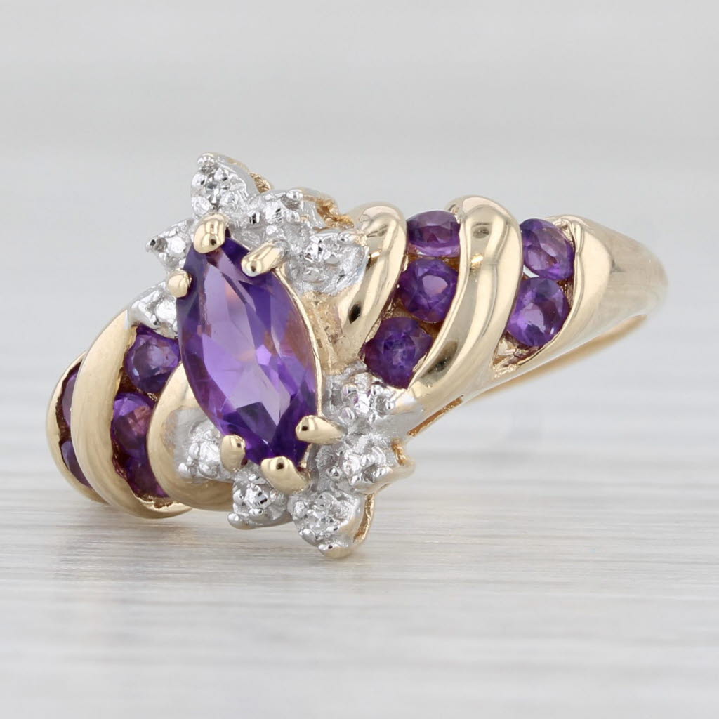 Light Gray 0.85ctw Amethyst Diamond Ring 10k Yellow Gold Size 7.25