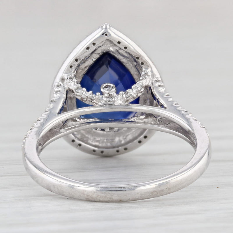 Light Gray Lab Created Blue Sapphire Diamond Halo Ring 14k White Gold Size 6 Engagement