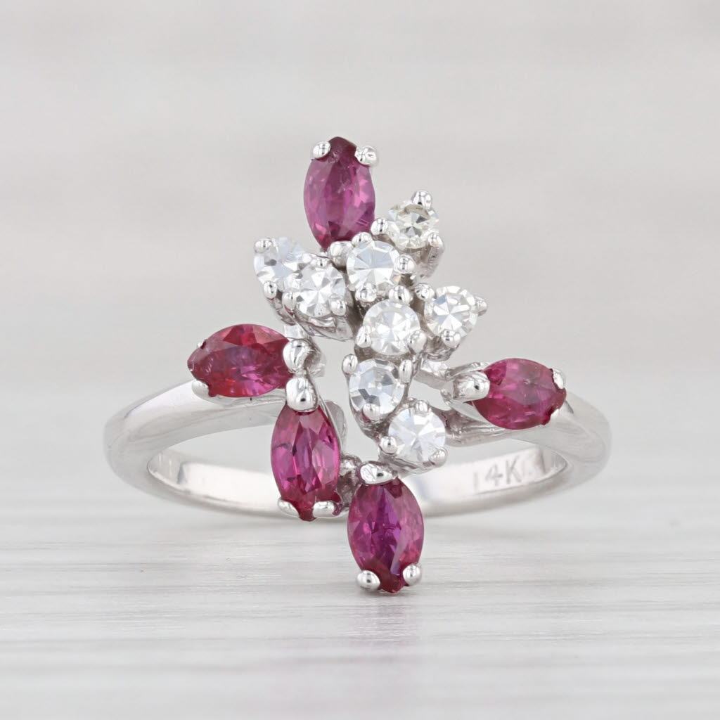 Light Gray 0.72ctw Ruby Diamond Cluster Ring 14k White Gold Size 3