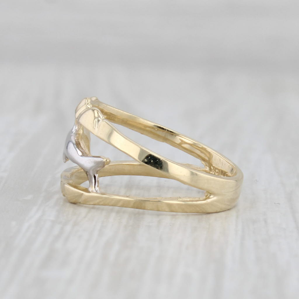 Gray 2-Toned Dolphin Ring 14k White Yellow Gold Band Size 7