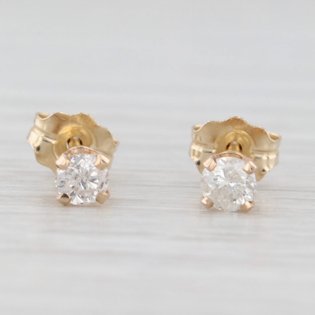 Light Gray 0.23ctw Diamond Round Solitaire Stud Earrings 14k Yellow Gold