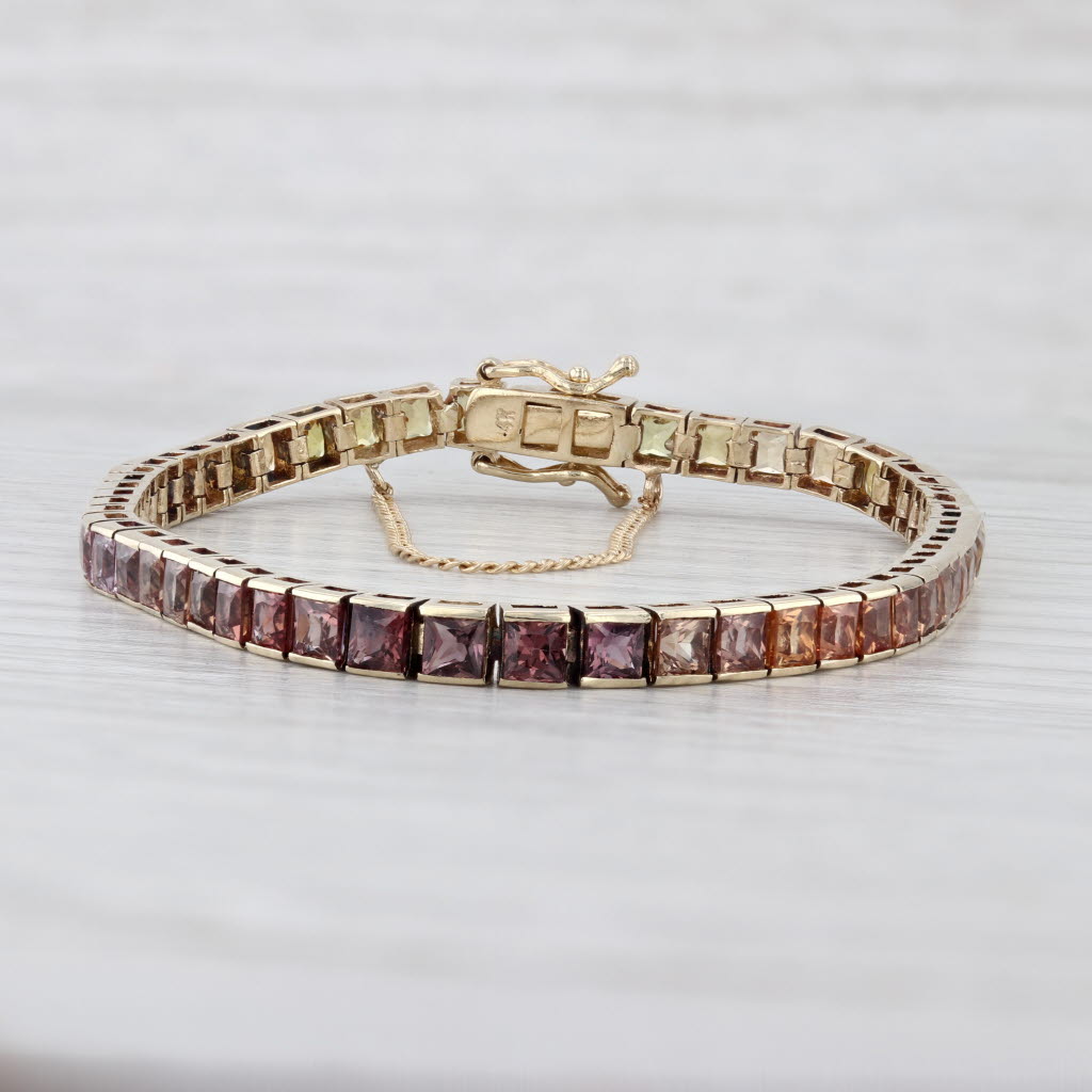 9.50ctw Multicolor Sapphire Tennis Bracelet 14k Yellow Gold 7" 3.8mm