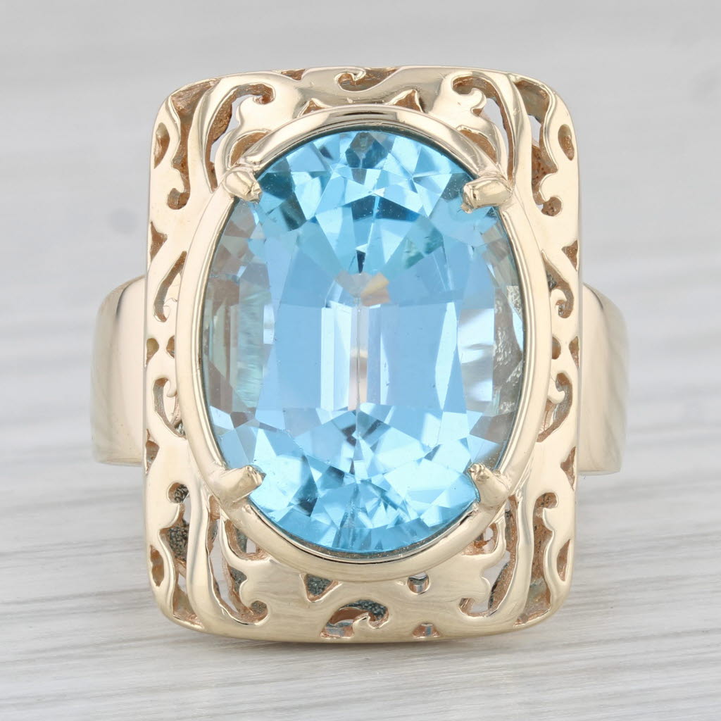 Light Gray 12.27ct Oval Blue Topaz Ring 14k Yellow Gold Size 6.75 Cocktail