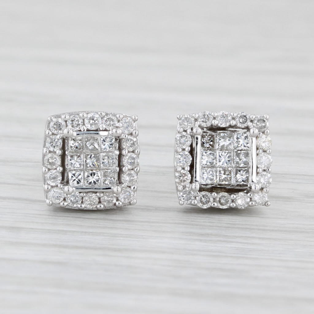 Light Gray 0.40ctw Diamond Halo Stud Earrings 10k White Gold