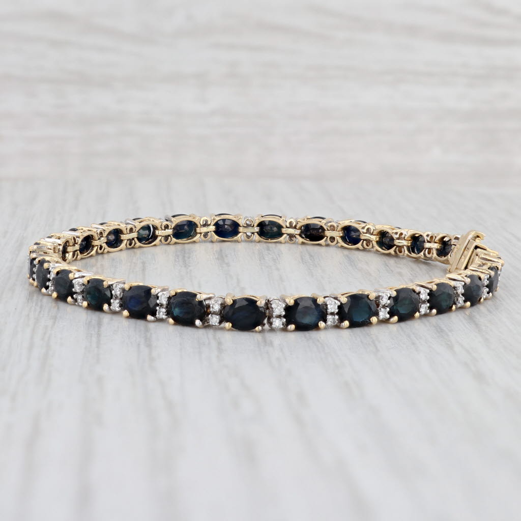 Light Gray 8.75ctw Blue Sapphire Diamond Tennis Bracelet 18k Gold Town & Country 7.25"