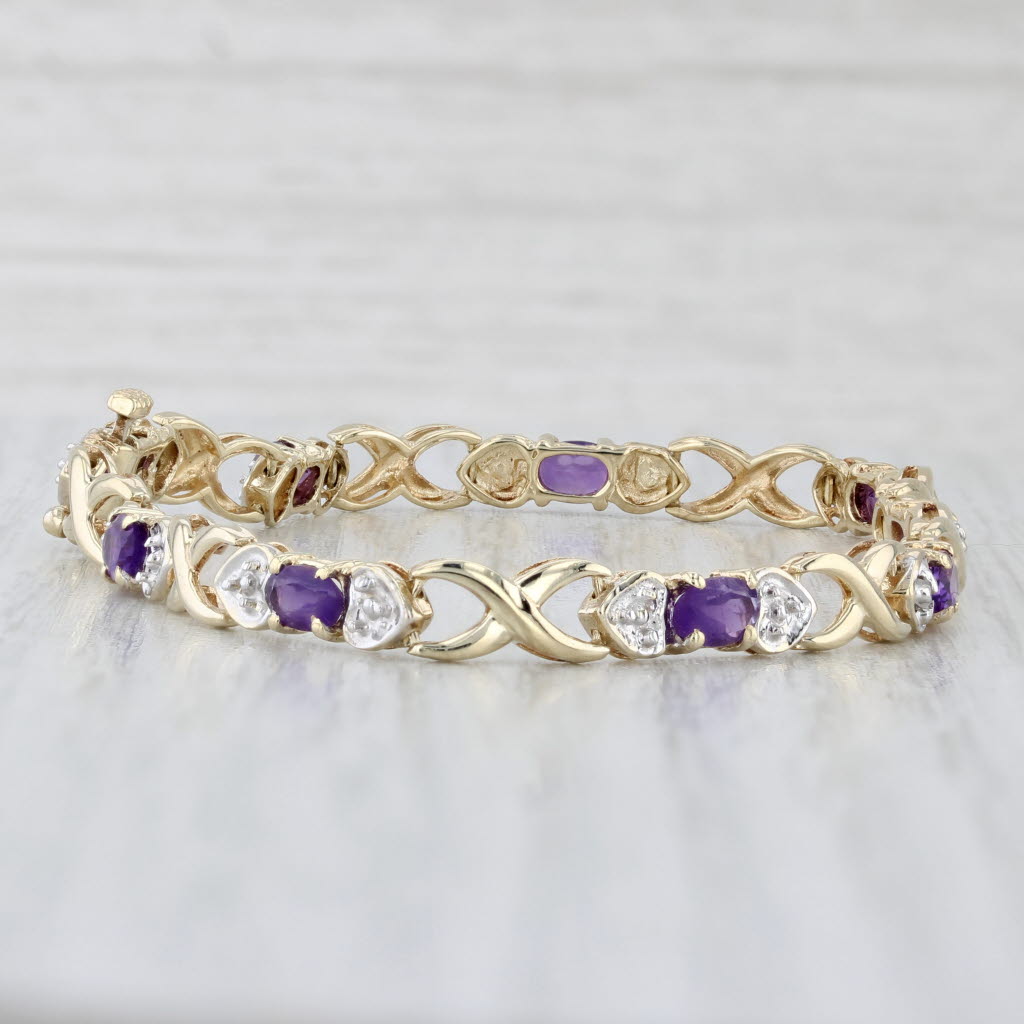 Light Gray 1.80ctw Amethyst Diamond Bracelet 10k Yellow Gold 6.75" Hearts Infinity Links