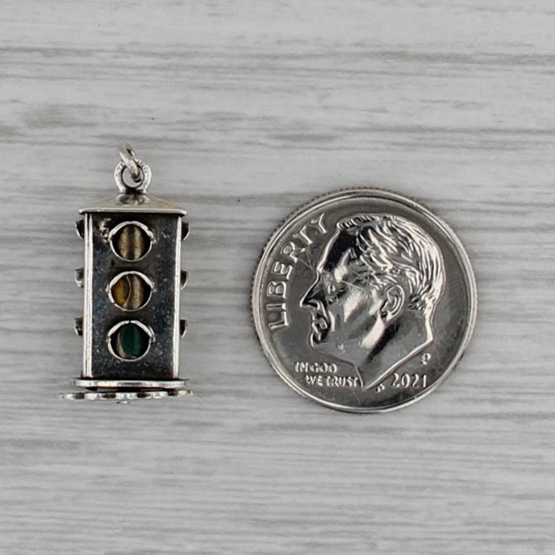 Vintage Stop Light Charm Sterling Silver Moving Parts Red Yellow Green Pendant