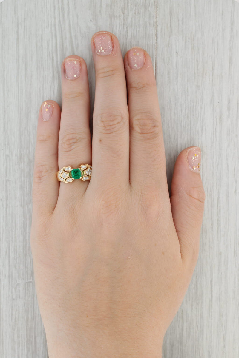 Gray 0.88ctw Emerald Diamond Ring 18k Yellow Gold Size 7.75