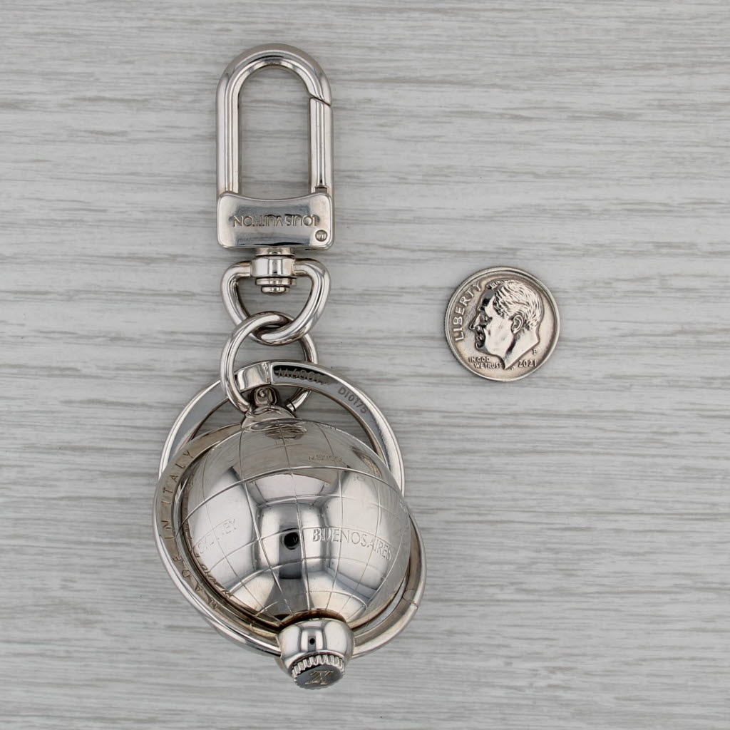 Louis Vuitton Porte Cles Sphere Key Chain Bag Charm w/ Box Papers Silver Toned