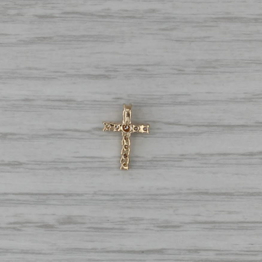 0.10ctw Pave Diamond Cross Pendant 14k Yellow Gold Small Drop