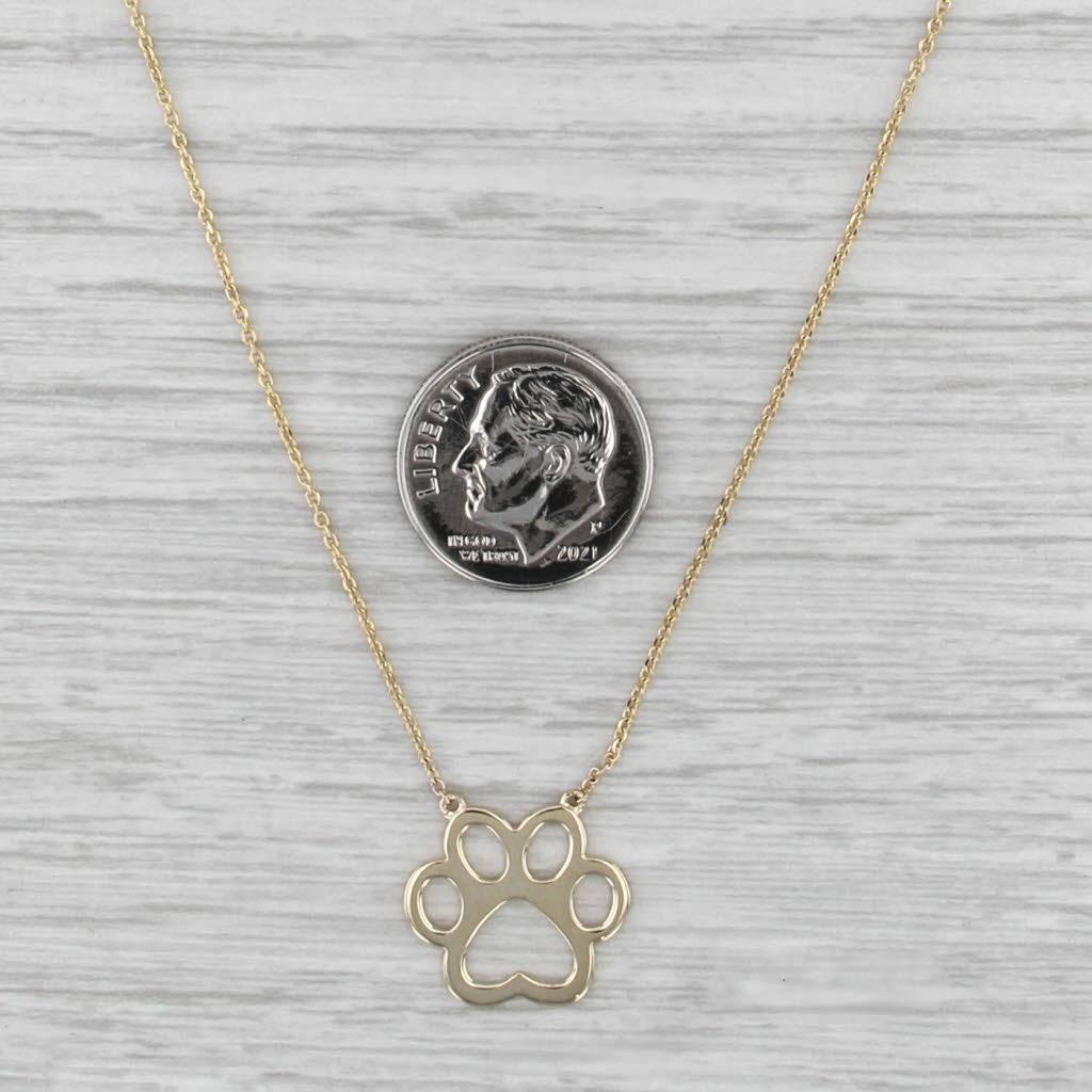 Paw Print Pendant Necklace 10k Yellow Gold 16" 18" Cable Chain