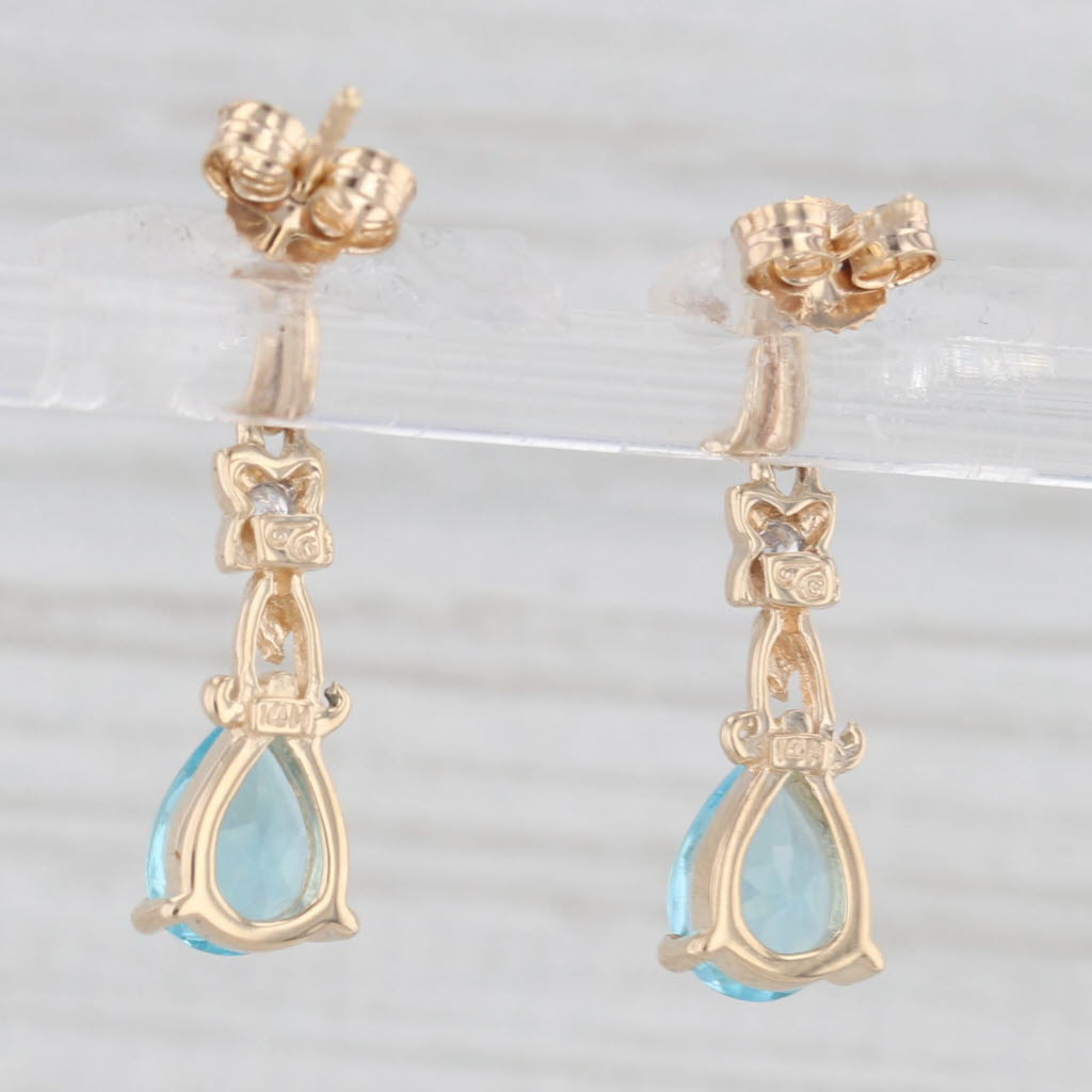 Light Gray 1.49ctw Blue Apatite Diamond Dangle Earrings 14k Yellow Gold Pierced Drops