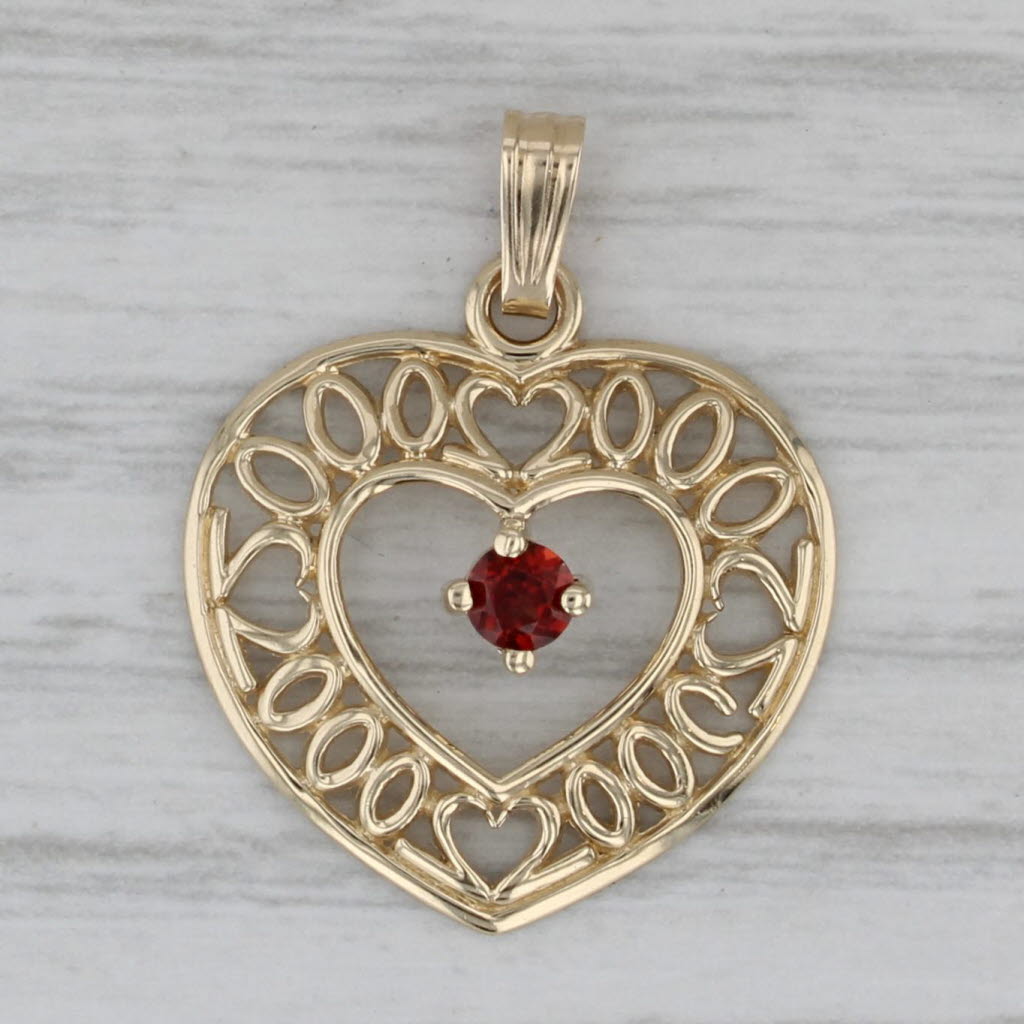 Gray Garnet Solitaire Open Heart Pendant 14k Yellow Gold