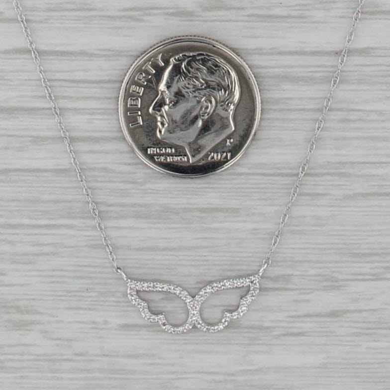 New Diamond Angel Wings Pendant Necklace 10k White Gold 18" Rope Chain