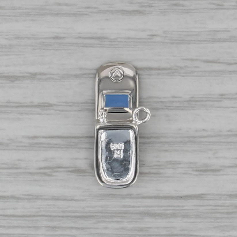 Vintage Retro Cellphone Charm Sterling Silver Enamel Flip Phone Pendant