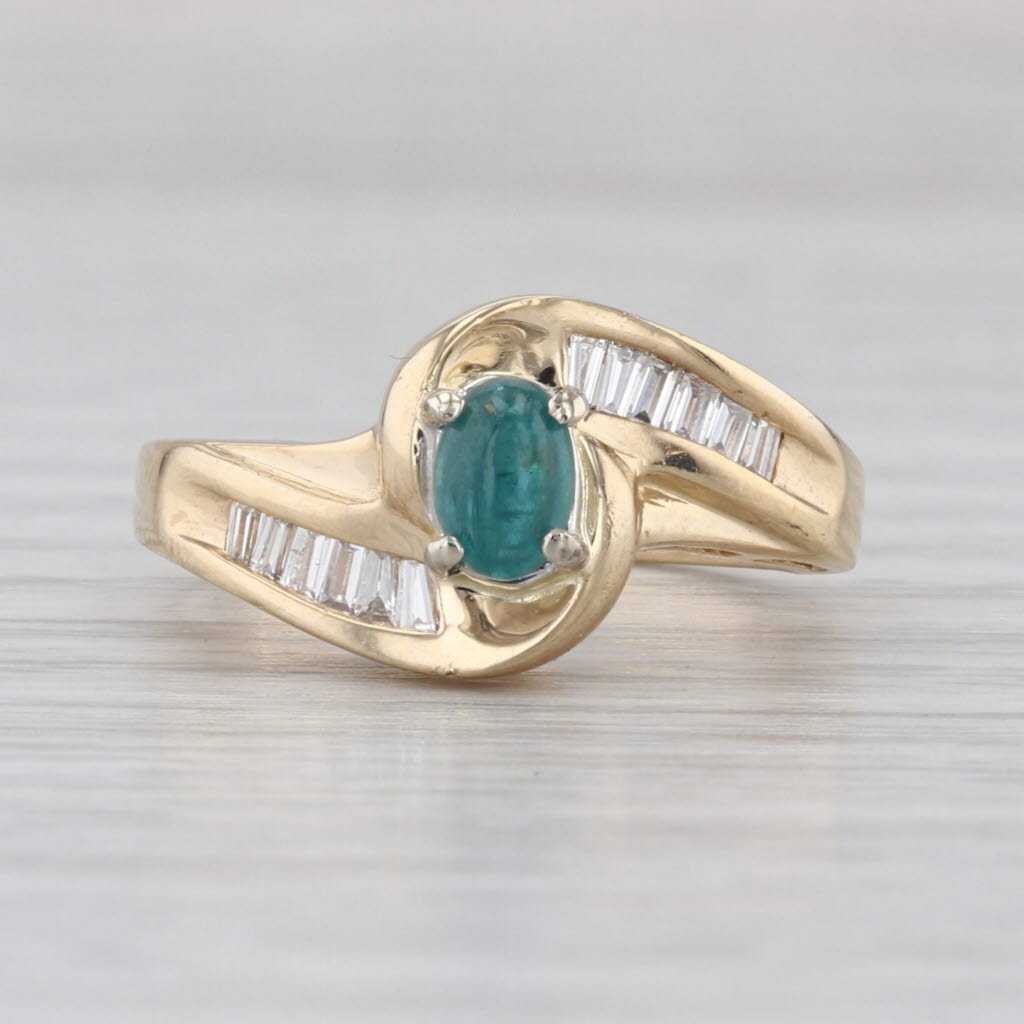 Emerald Cabochon Diamond Bypass Ring 14k Yellow Gold Size 5