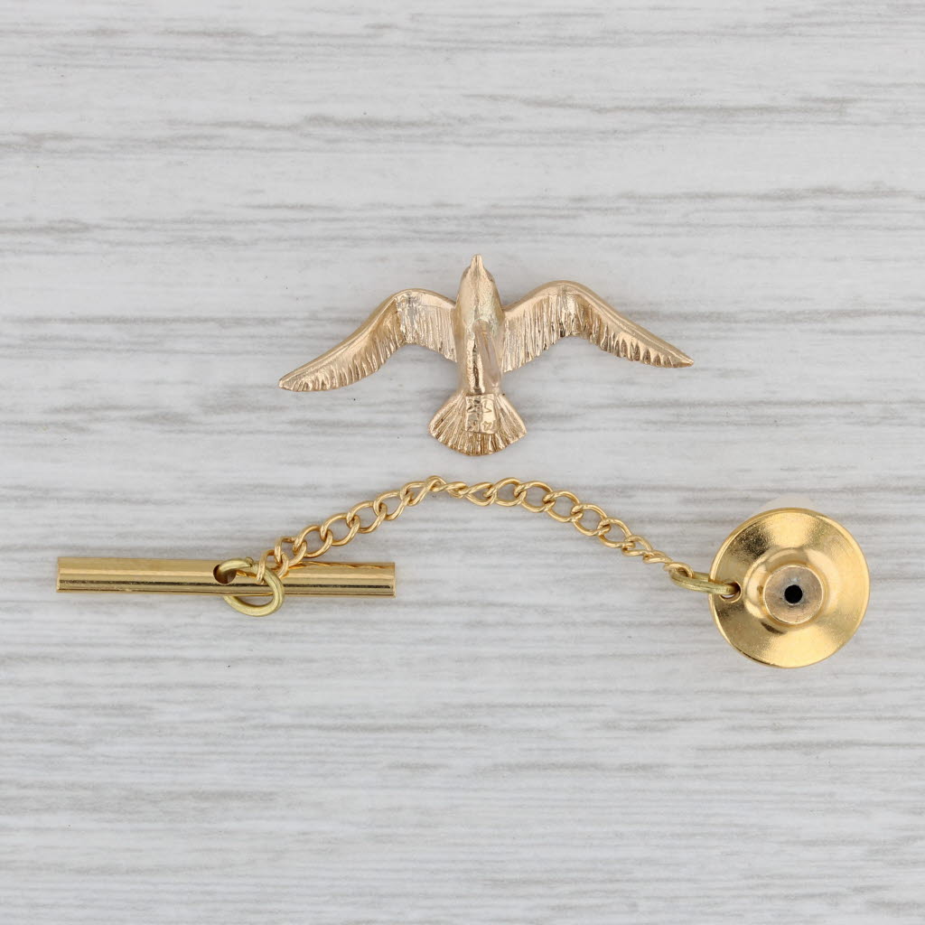 Gray Flying Bird Tie Tac Pin 14k Yellow Gold Lapel