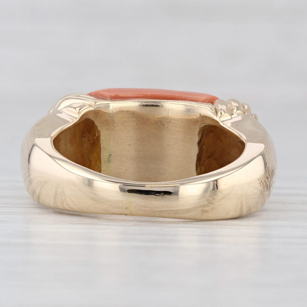 Light Gray Carved Coral Statement Ring 14k Yellow Gold Size 5.75