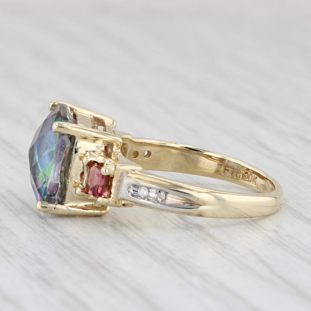 Light Gray 5.76ctw Mystic Topaz Pink Tourmaline Diamond Ring 10k Yellow Gold Size 6