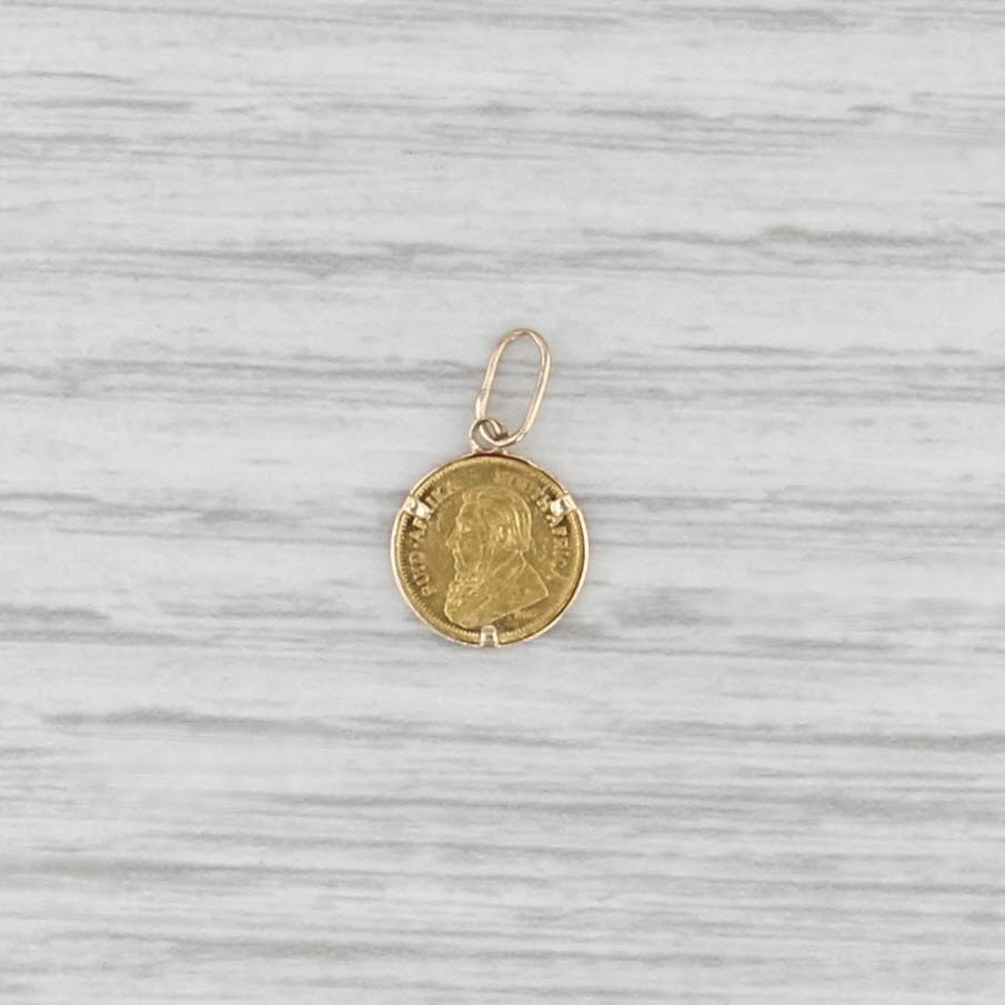 Small South African 1980 Krugerrand Coin Copy Charm 24k 14k Gold Pendant
