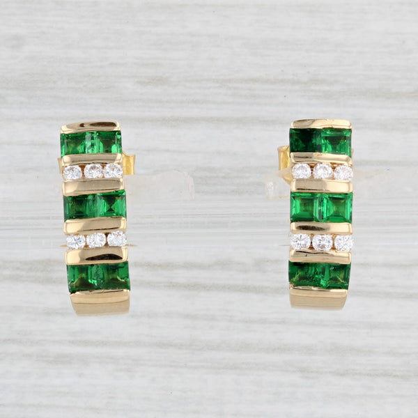 Light Gray 1.18ctw Green Tsavorite Garnet Diamond J-Hook Earrings 18k Yellow Gold