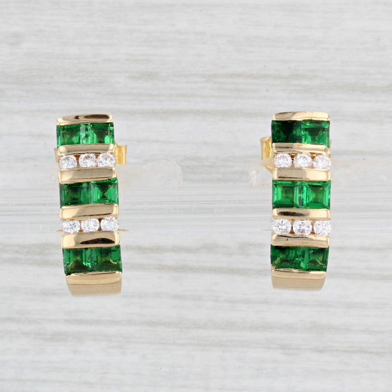 1.18ctw Green Tsavorite Garnet Diamond J-Hook Earrings 18k Yellow Gold