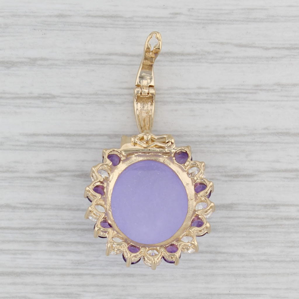 Gray Purple Jadeite Jade Amethyst Glass Pendant 14k Gold Oval Cabochon Statement