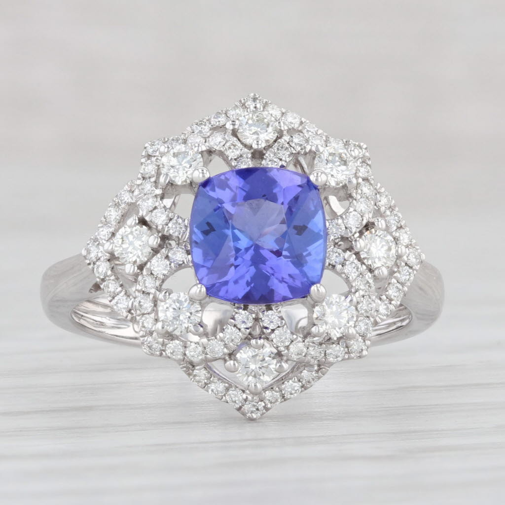 Light Gray New 1.86ctw Tanzanite Diamond Halo Ring 14k White Gold Size 7.25 Engagement