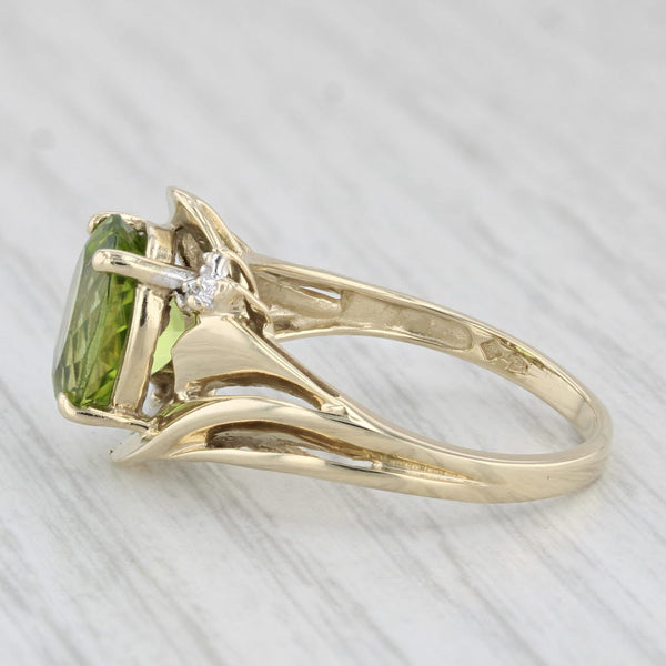 3.08ctw Oval Peridot Ring 10k Yellow Gold Size 7.5 Diamond Accents