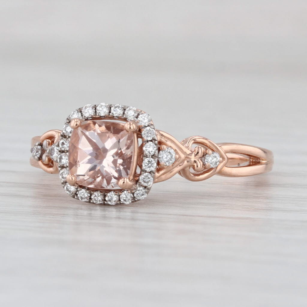 1.10ctw Morganite Diamond Halo Engagement Ring 10k Rose Gold Size 8.5