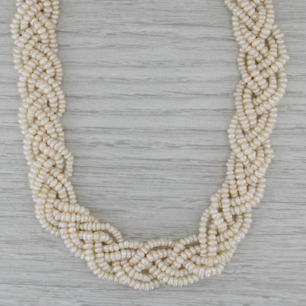 Woven Multistrand Pearl Necklace 14k Yellow Gold 15.5" 16.1mm